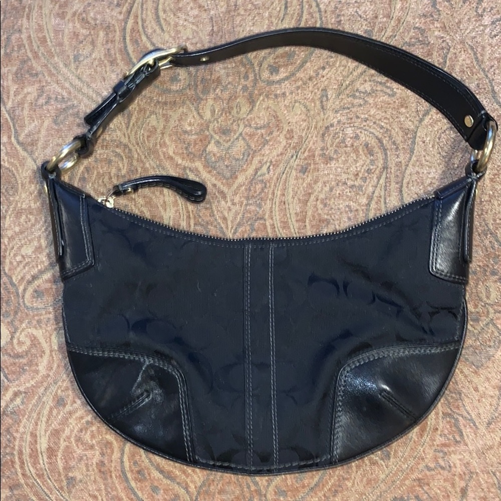 COACH Black Signature Mini-Hobo Purse